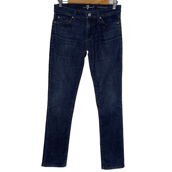 7 for all Mankind Roxanne Mid Rise Skinny Jeans Rinsed Indigo Wash Size 27 - Picture 2 of 7
